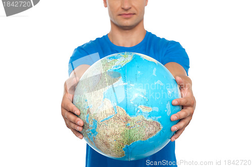 Image of Closeup shot of man holding globe