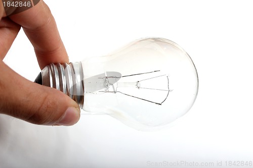 Image of plain light bulb in human hand