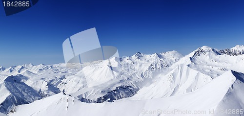 Image of Panorama of snowy mountains in nice day