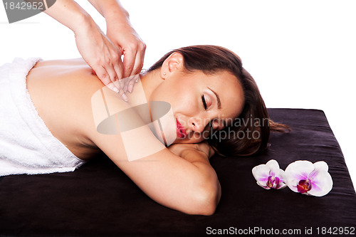 Image of Relaxing neck shoulder massage in spa