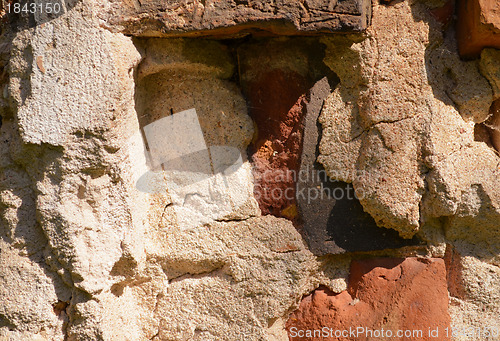 Image of Background of ancient masonry brick banadoned wall 