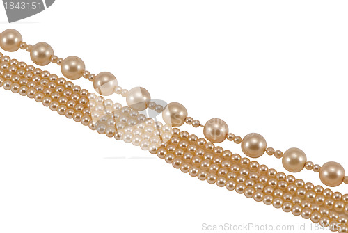 Image of Pearl bead jewelry chain closeup isolated on white 