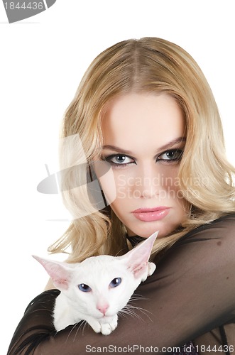 Image of woman with oriental shorthair cat