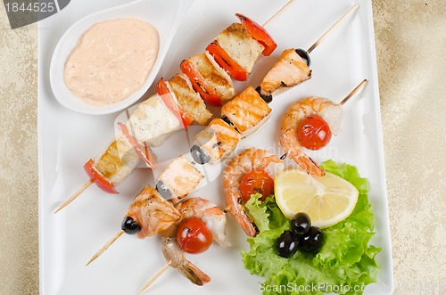 Image of grilled salmon and shrimps