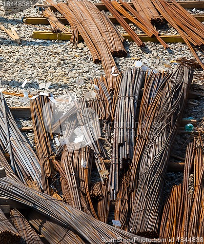 Image of Steel rods or bars used to reinforce concrete.