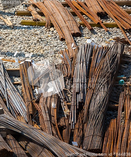 Image of Steel rods or bars used to reinforce concrete.