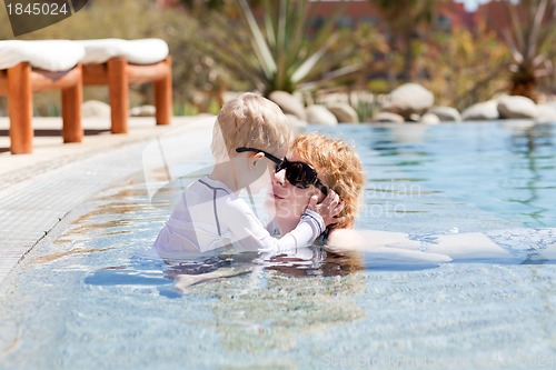 Image of mother and her son in the pool