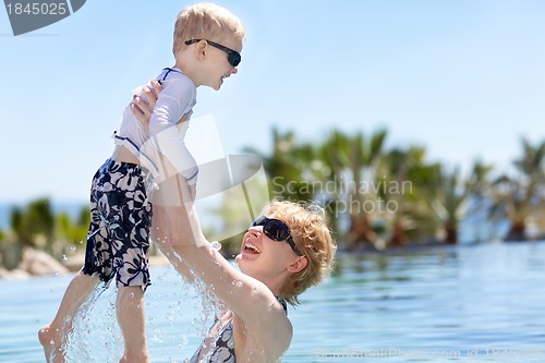Image of mother and her son in the pool