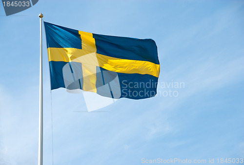 Image of Flag of Sweden in the blue sky