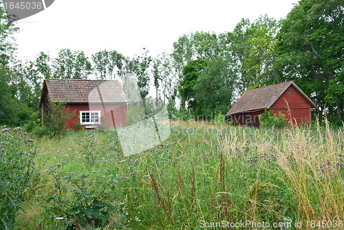 Image of Scandinavian summer, traditional old red houses