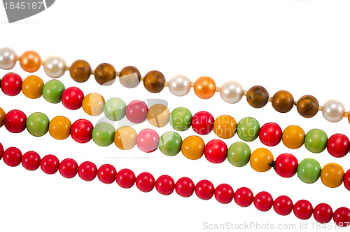 Image of Pearl colorful wooden bead jewelry chain on white 