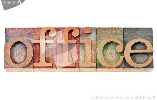 Image of office word in wood type