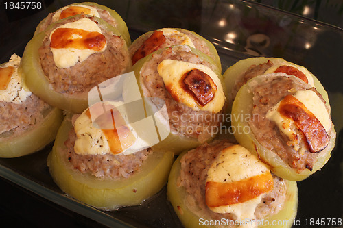 Image of stuffed zucchini in the oven