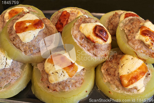 Image of stuffed zucchini in the oven