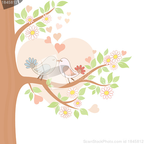 Image of Two kissing birds on the tree