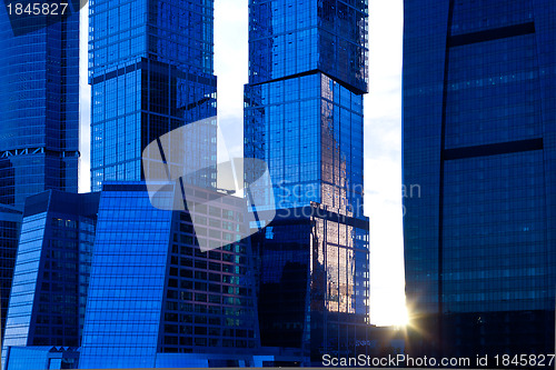 Image of sunset between skyscrapers