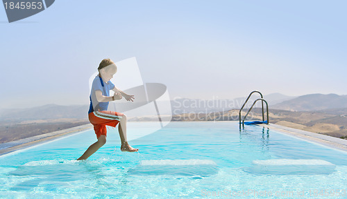 Image of Boy Playing In  Swimming Pool 