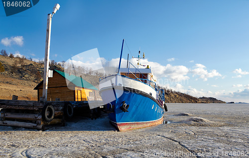 Image of boat in frozen baikal