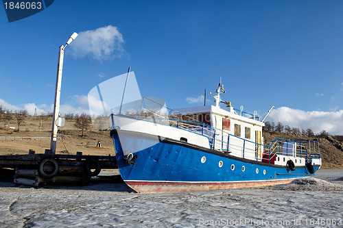 Image of boat in frozen baikal