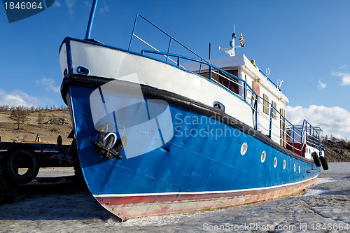 Image of boat in frozen baikal