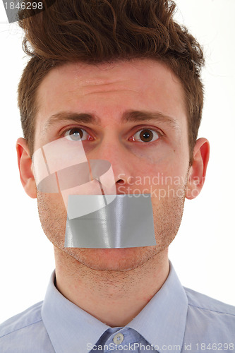 Image of Young man scared and censored