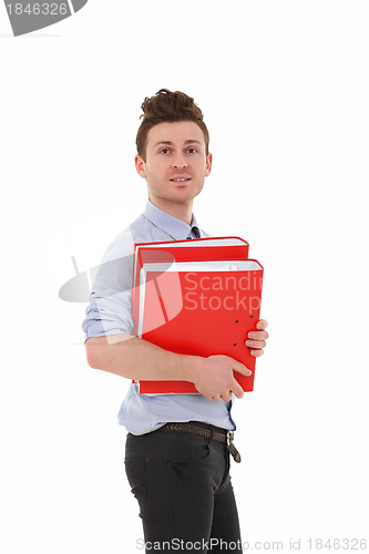 Image of Portrait of young man with folders