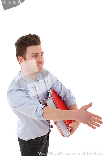 Image of Portrait of young man with folders