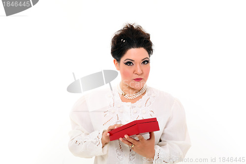 Image of Elegant plus size woman with a box