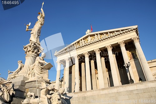 Image of The Austrian Parliament and Athena Fountain in Vienna, Austria