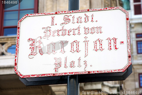 Image of Street Sign at Famous Vienna Herbert von Karajan Platz in Vienna