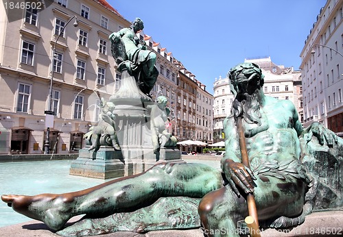 Image of The Donner Fountain (Donnerbrunnen) in Neuer Markt in Vienna, Au
