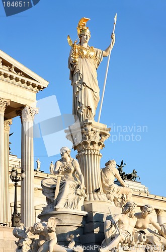 Image of The Austrian Parliament and Athena Fountain in Vienna, Austria