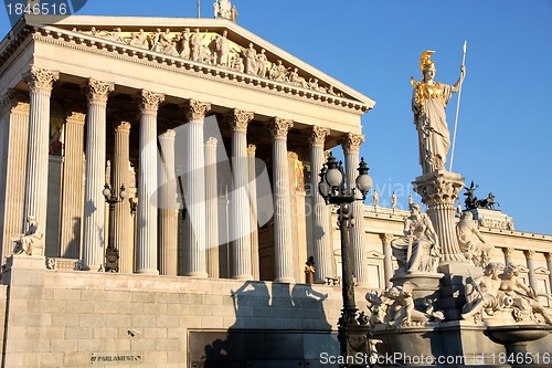 Image of The Austrian Parliament and Athena Fountain in Vienna, Austria