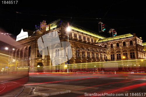 Image of The Vienna Opera house at night in Vienna, Austria
