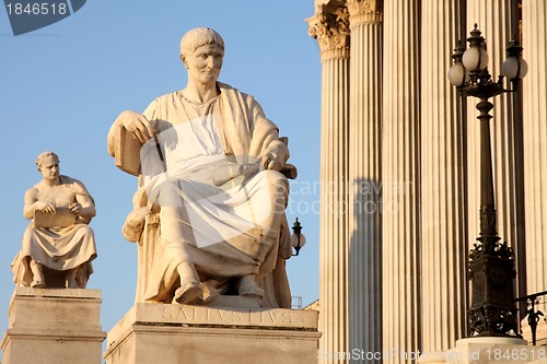 Image of Statue of Sallustius in front of Austria parliament in Vienna, A