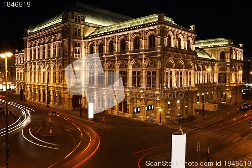 Image of The Vienna Opera house at night in Vienna, Austria