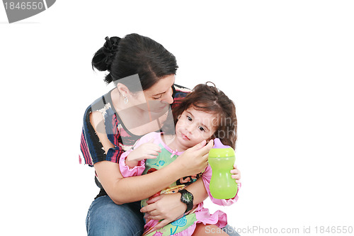 Image of mother is holding a sick daughter in her arms 