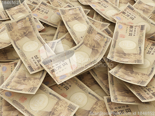 Image of Bundle of Japanese Yen notes.  Pile of 10000 Yen