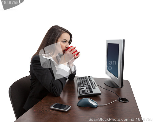 Image of Businesswoman Drinking Coffee