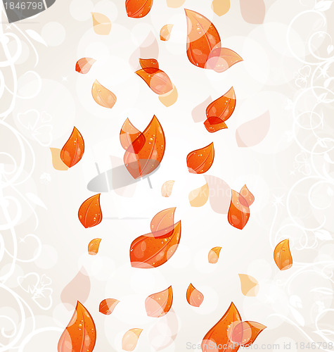 Image of Flying autumn orange leaves background