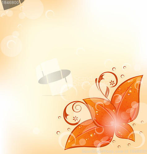 Image of Autumnal background with set orange leaves