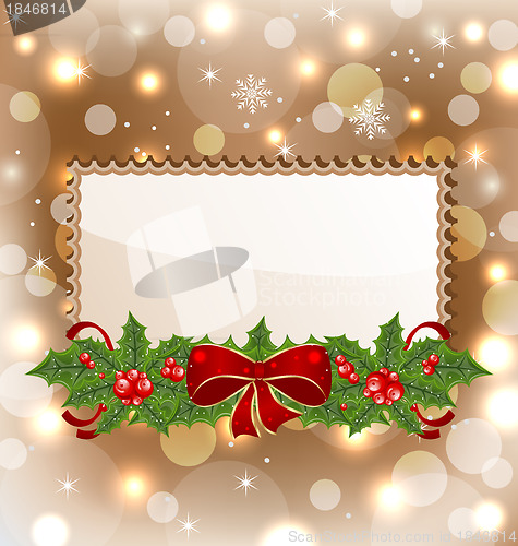 Image of Christmas elegant card with mistletoe and bow
