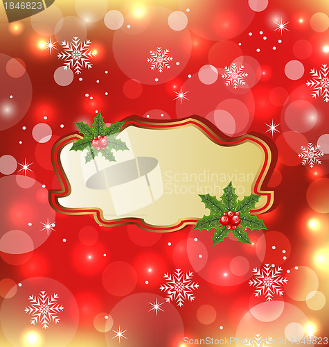 Image of Template frame with mistletoe for design christmas card