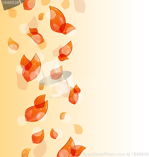 Image of Flying autumn orange leaves background