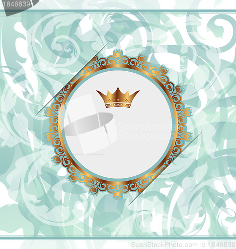 Image of Royal background with golden ornate frame and heraldic crown