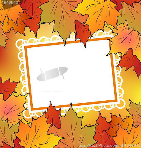 Image of Autumn maple leaves with floral greeting card