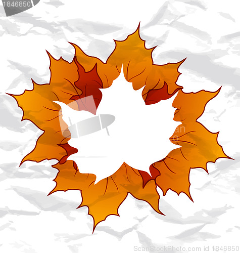 Image of Autumnal maple leaves, crumpled paper texture, copy space for yo