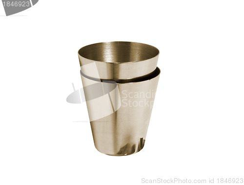 Image of Big steel cup with lid and handle isolated on white