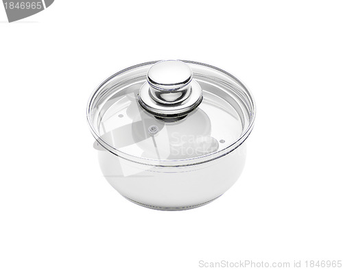 Image of Stainless pan with glass cover isolated on a white background