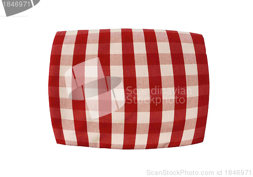 Image of Red plaid pillow isolated on white